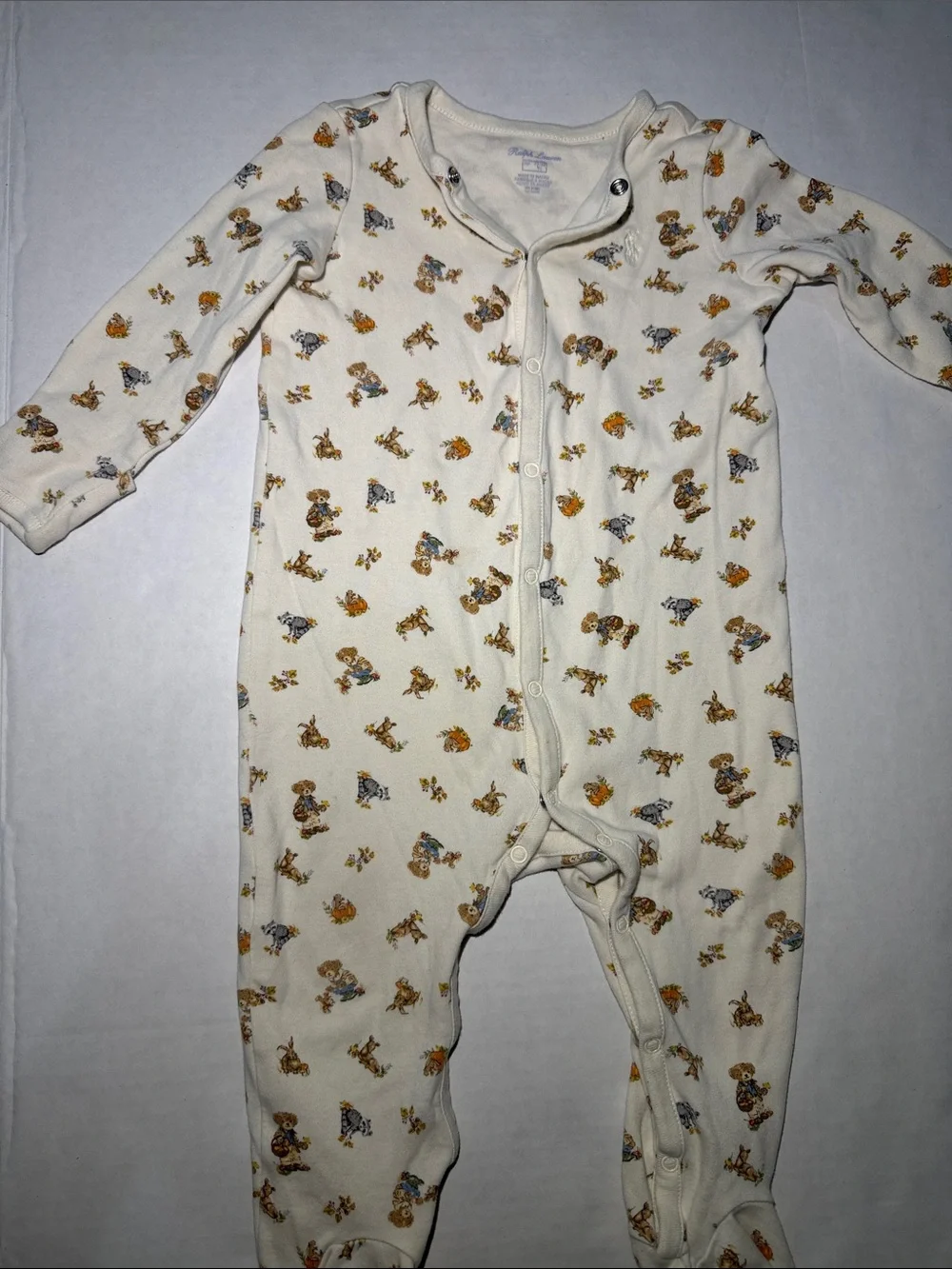 Ralph Lauren Baby 9M Polo Bear Cotton Footed Coverall SEE DESCRIPTION